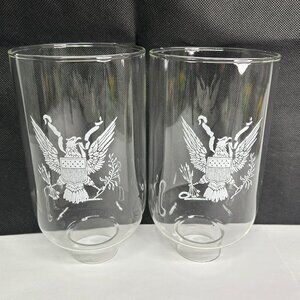 Vintage 7" Clear Glass Hurricane Lamps Shade with Eagle Set of 2